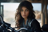 Adventurous spirit: fearless of a female biker, an ode to freedom, empowerment, and roaring thrill of the open road, passion meets the asphalt in symphony of curves and chrome