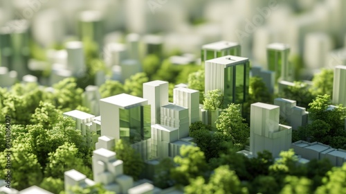Architectural Cityscape: Green and White City Model with Detailed Street and Structure Design