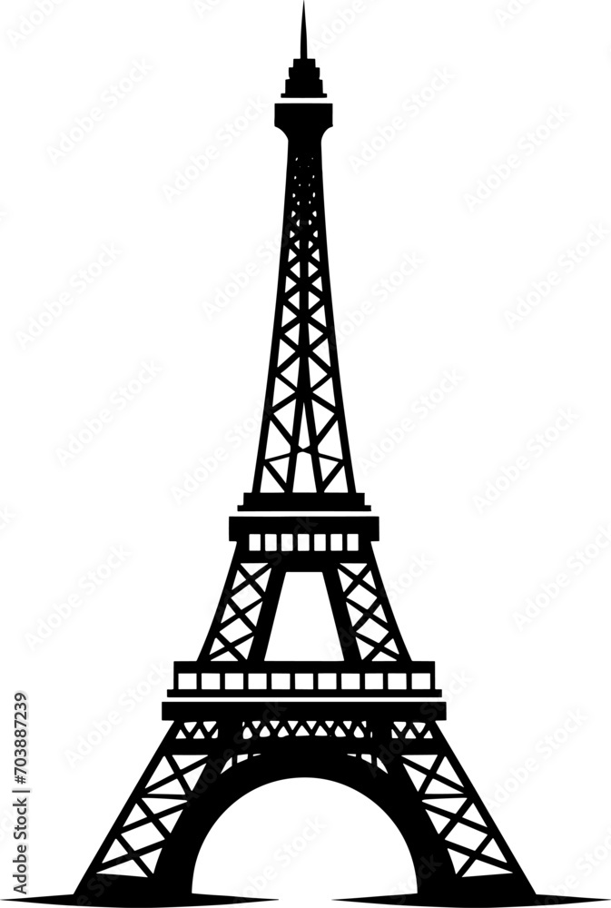 Eiffel Tower Black Silhouette Vector Illustration. AI generated illustration.