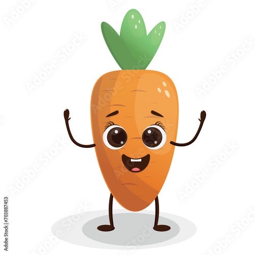Funny carrot character with arms and legs on white background
