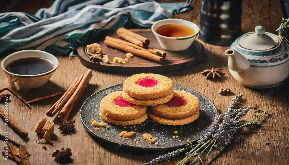 cup of coffee with cookies and cinnamon