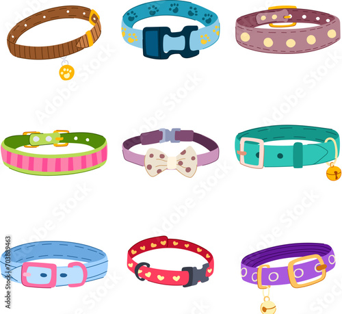 pet collar set cartoon. cat animal, tag puppy, leather doggy pet collar sign. isolated symbol vector illustration