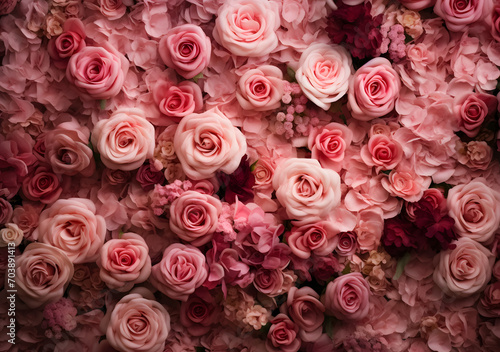 Beautiful pink and white roses background for wedding ceremony or valentine s day