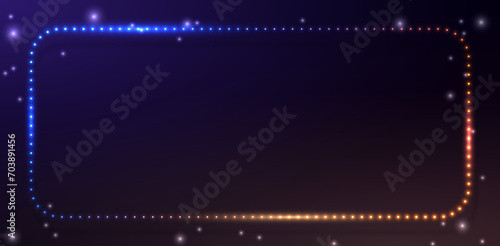 Vector 3d render, square glowing in the dark, pink blue neon light, illuminate frame design. Abstract cosmic vibrant color backdrop. Glowing neon light. Neon frame with rounded corners.	