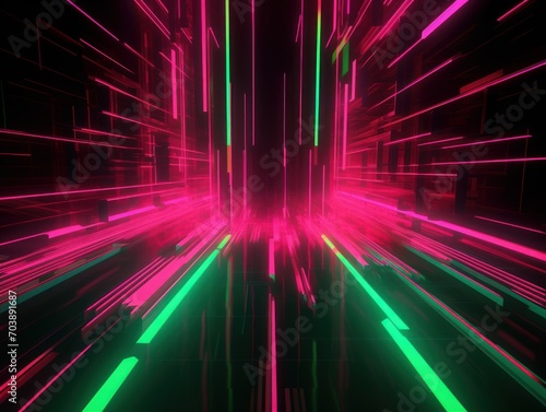 3D Render Abstract Background With a Digital Glitch Effect and Shades of Neon Green and Pink