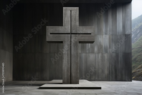 concrete cross in minimalistic modern interior