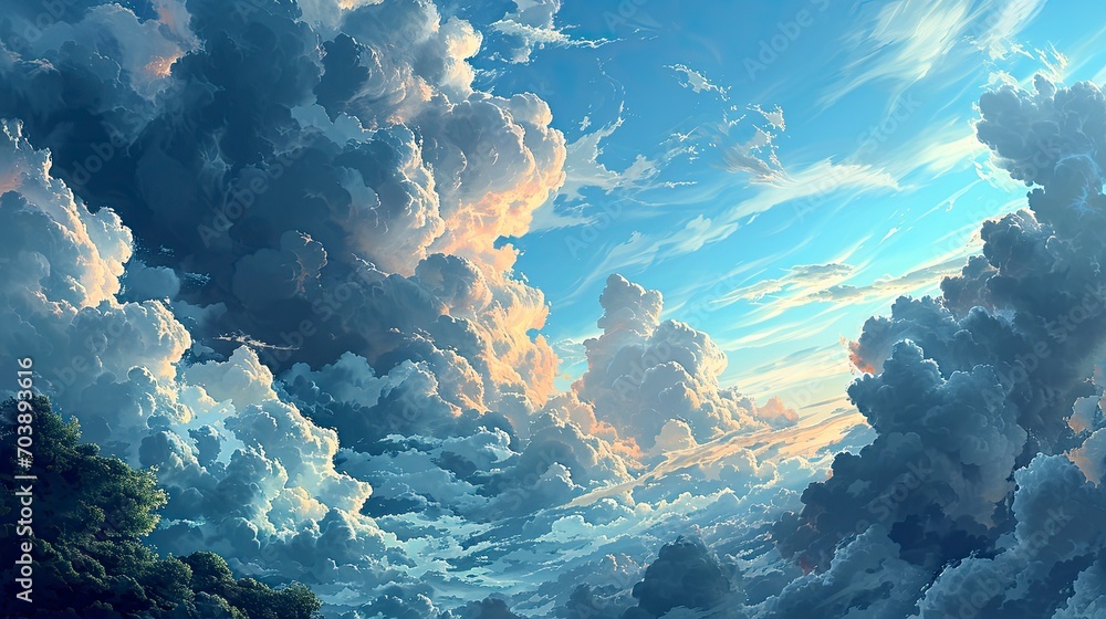 Looking Straight Sky Clouds Pattern Blue, Background Banner HD