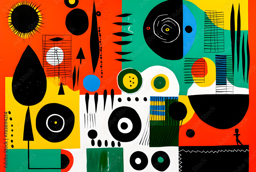 Obraz premium Abstract background with geometric shapes. Hand-drawn illustration. black history month background