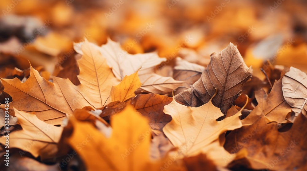 A close-up of fallen leaves forming a textured carpet on the ground, a symbol of the changing season.