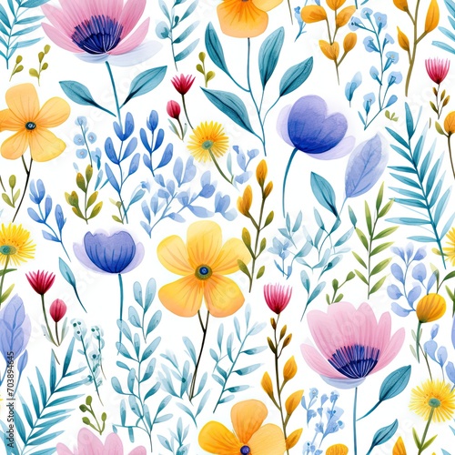 Seamless pattern with spring flowers magnolia white and leaves  floral pattern for wallpaper background