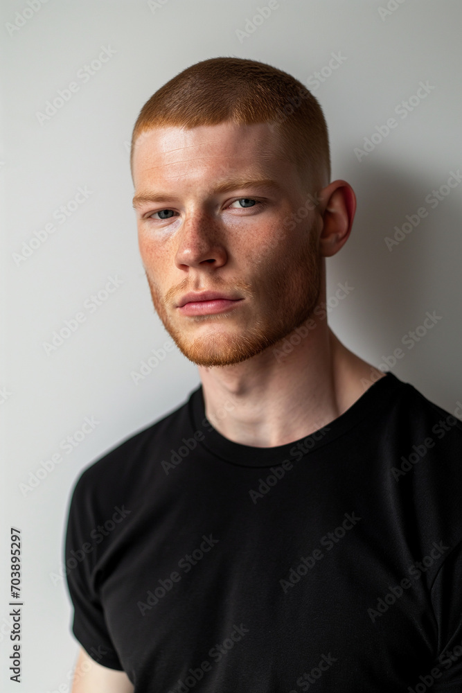 Handsome Ginger Haired Man in Plain Black T-Shirt Handsome Ginger Haired Man in Plain Black T-Shirt