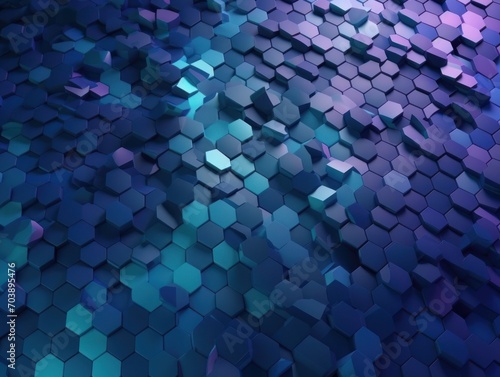 3D Render Abstract Background With a Mosaic-like Pattern and Shades of Blue and Purple