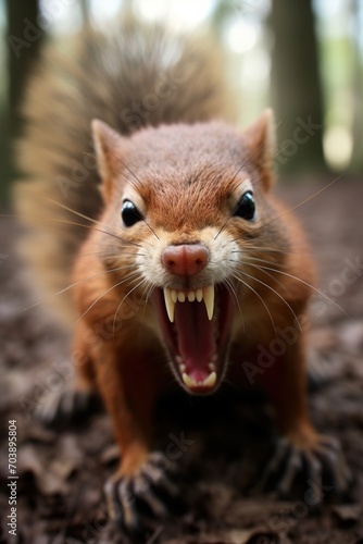 Close-up of an angry squirrel baring its teeth © duyina1990