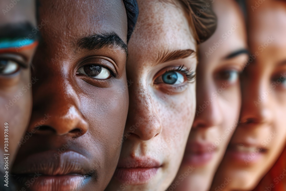 Vivid close-up of diverse faces blending together, illustrating the beauty of ethnic diversity. Vivid close-up of diverse faces blending together, illustrating the beauty of ethnic diversity.
