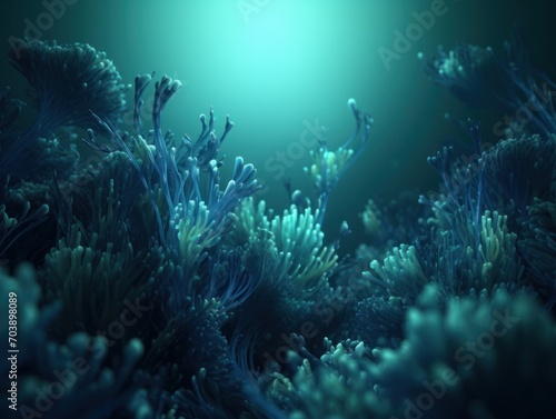 3D Render Abstract Background With an Underwater World Setting and Shades of Blue and Green
