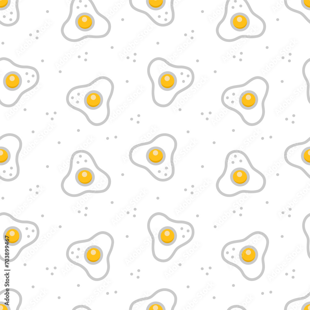 Fototapeta premium Vector illustration seamless pattern with fried eggs. Line style on white background.