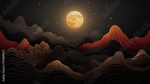 Elegant Mountain Line Art Background with Luxury Gold Touch - Minimalistic Nature Illustration for Modern Graphic Design