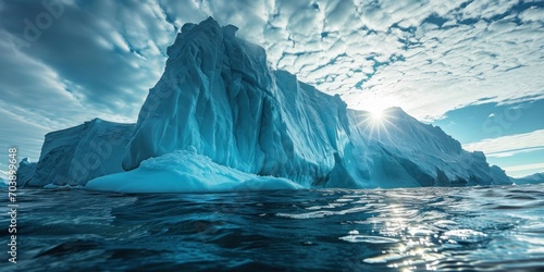 huge iceberg in the water, with sun rays, global warming, banner, poster © Dmitriy