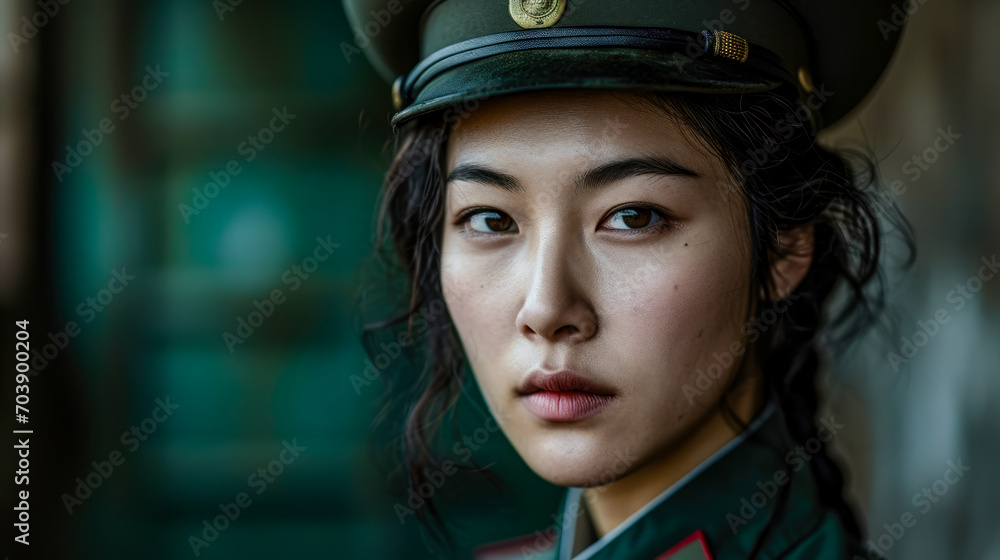 Portrait of a Young Self-Confident Korean Woman Dressed in a Fantasy Uniform Wallpaper Background Brainstorming Family Digital Art Magazine Poster Portrait of a Young Self-Confident Korean Woman Dressed in a Fantasy Uniform Wallpaper Background Brainstorming Family Digital Art Magazine Poster