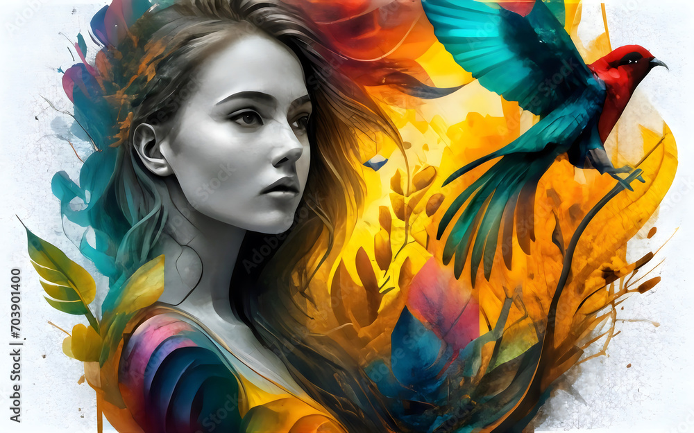 Abstract Imaginative Artwork with Colorful Paint and Brush