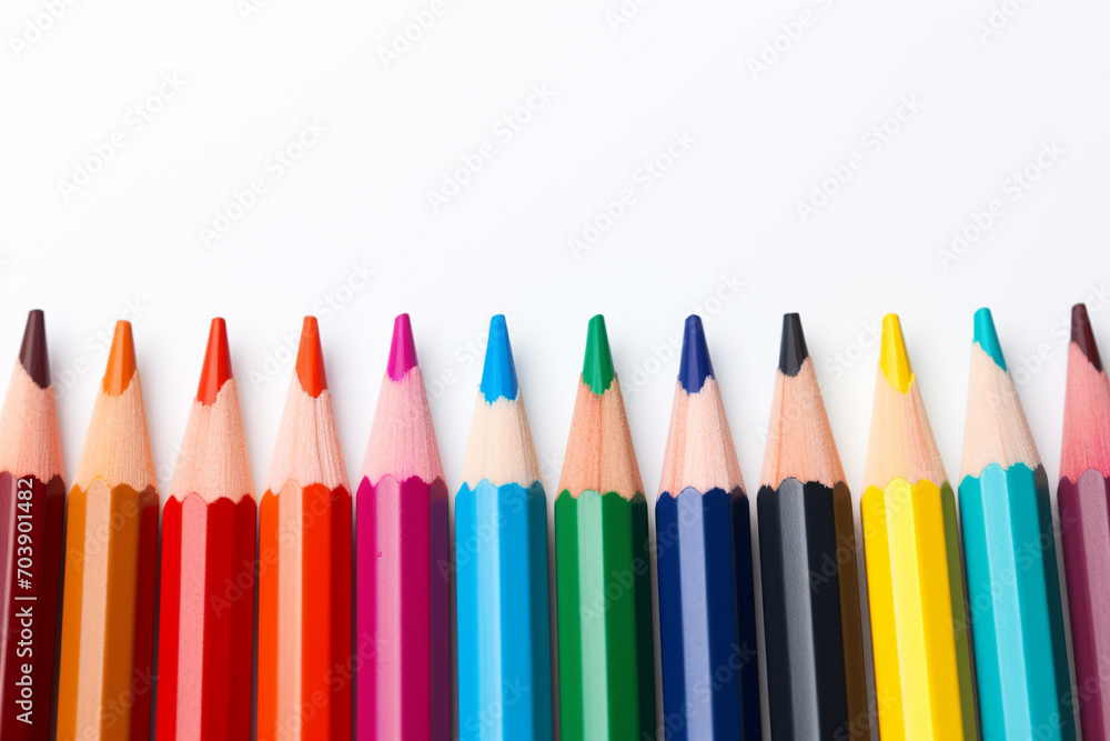 Color crayon pencil, vibrant, on white background, copy space. art education. Color crayon pencil, vibrant, on white background, copy space. art education.