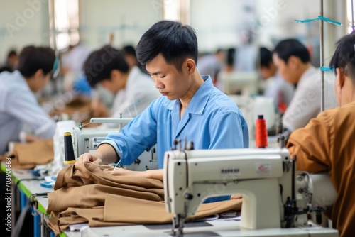 A group of people working in a garment factory