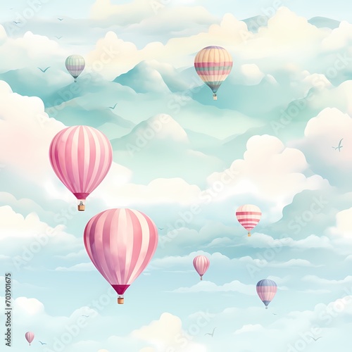 pastel soft watercolor hot air balloon nursery art seamless pattern