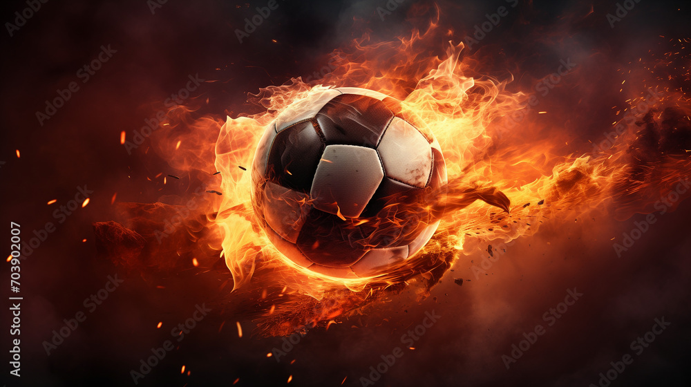Burning ball, Soccer ball on fire, sports concept, Ai generated image