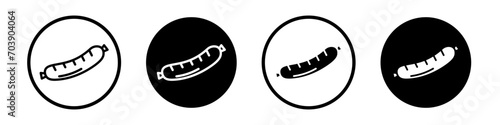 Sausage icon set. Meat bbq sausage vector symbol in a black filled and outlined style. Hotdog and salami sign. photo