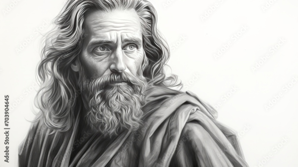 Apostle John or Johannes, Charcoal pencil drawing, bible, 16:9 Apostle John or Johannes, Charcoal pencil drawing, bible, 16:9
