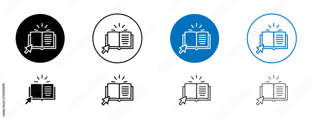 Online library line icon set. Digital E-book course symbol in black and blue color.