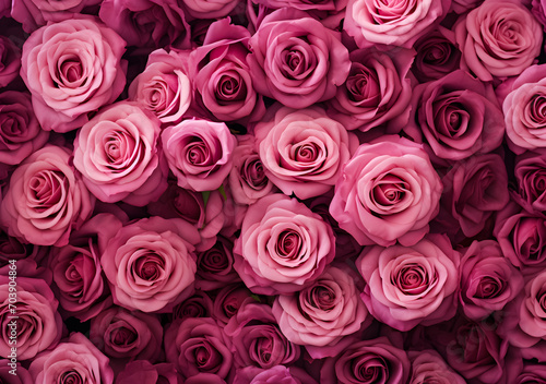 Beautiful pink rose and red artificial roses as a background. Valentine's day background