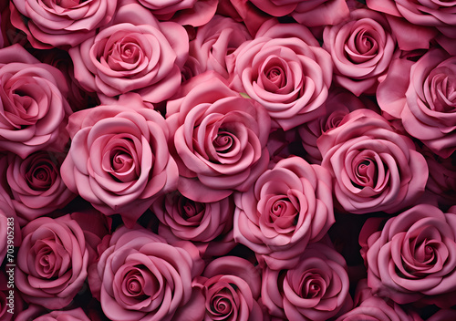 Beautiful pink rose and red artificial roses as a background. Valentine's day background