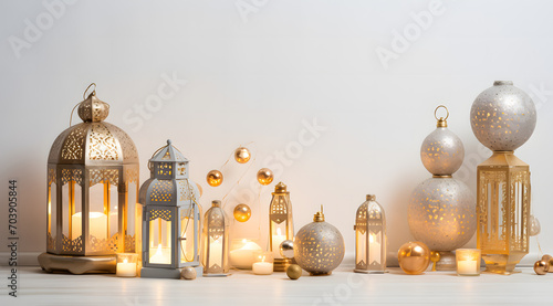 Decorative arabic lantern Ramadan Kareem on white background. Islamic background. Eid mubarak. 3D Rendering