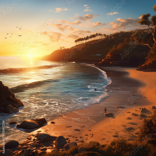 Tropical Beach cove sunset  © Mitchell