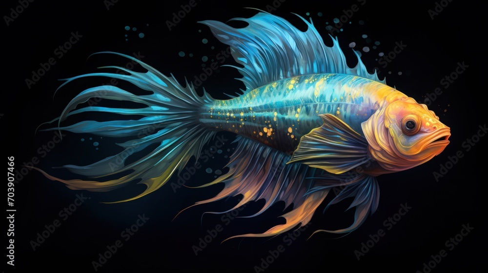 A fish that usually swims in the depths against a dark background, Generative AI A fish that usually swims in the depths against a dark background, Generative AI