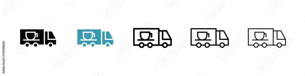 Beverage Van vector icon set. Mobile Coffee Service vector symbol for UI design.