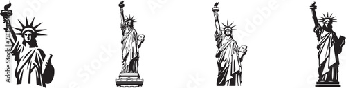 USA or the United States of America Independence Day logo for the 4th of July with Statue of Liberty, Vector Illustration.