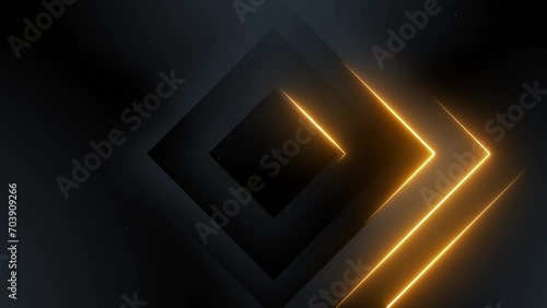 Abstract background square shape animation , glowing animated lines in yellow neon colors, futuristic 3D animation, 4K photo