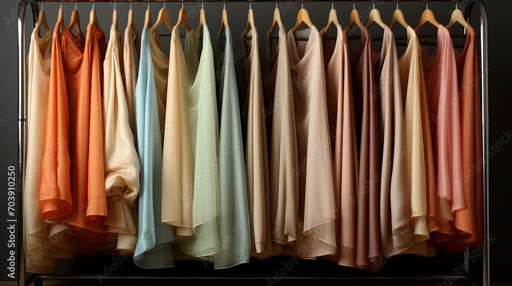 Rack of colorful Clothes Hanging in a Closet Rack of colorful Clothes Hanging in a Closet