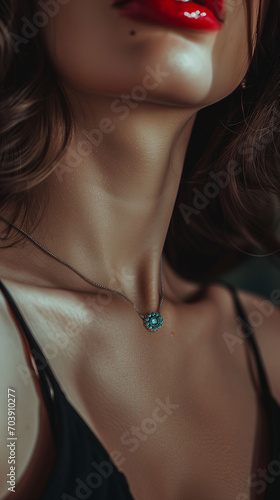 Close-up of Woman's Neck and Chest Showcasing Her Necklace - Fashion Photography.
