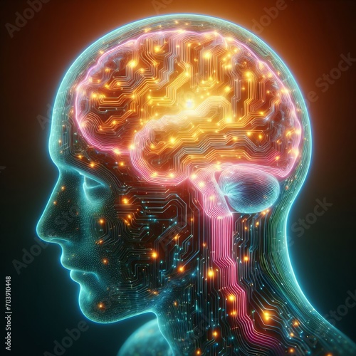 Human head with brain.