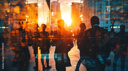 Silhouette of people looking at a city to learn more about business. 