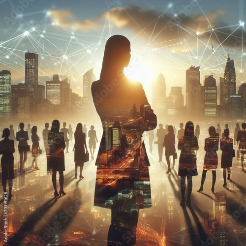 Silhouette of people looking at a city to learn more about business. 