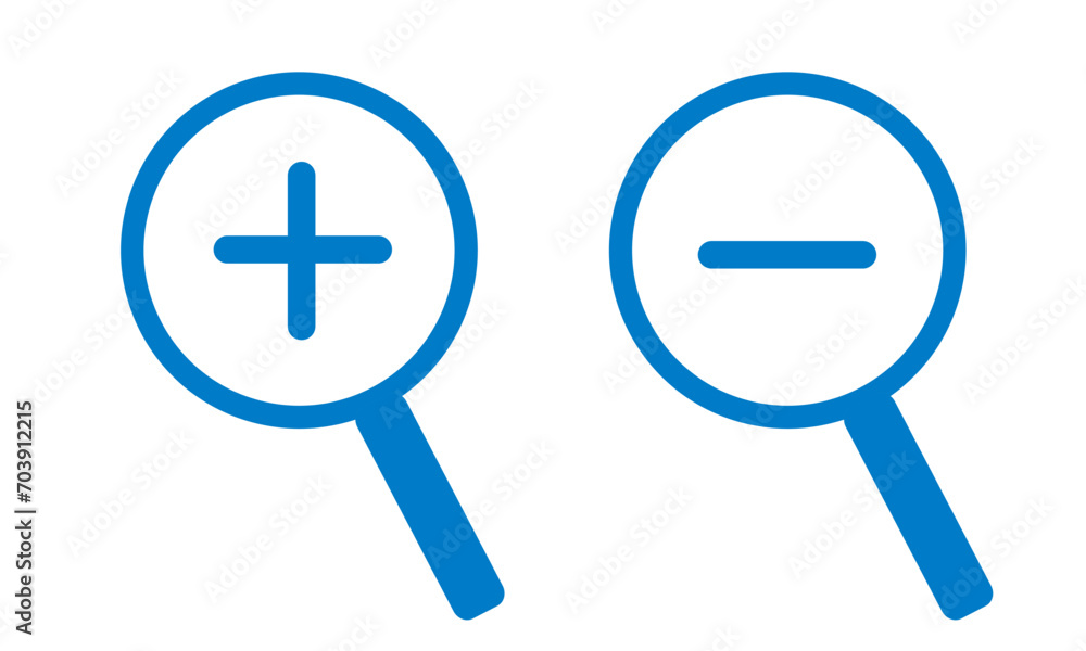 Fototapeta premium 虫眼鏡 拡大鏡 ルーペ 検索 調べる シルエット プラス マイナス セット