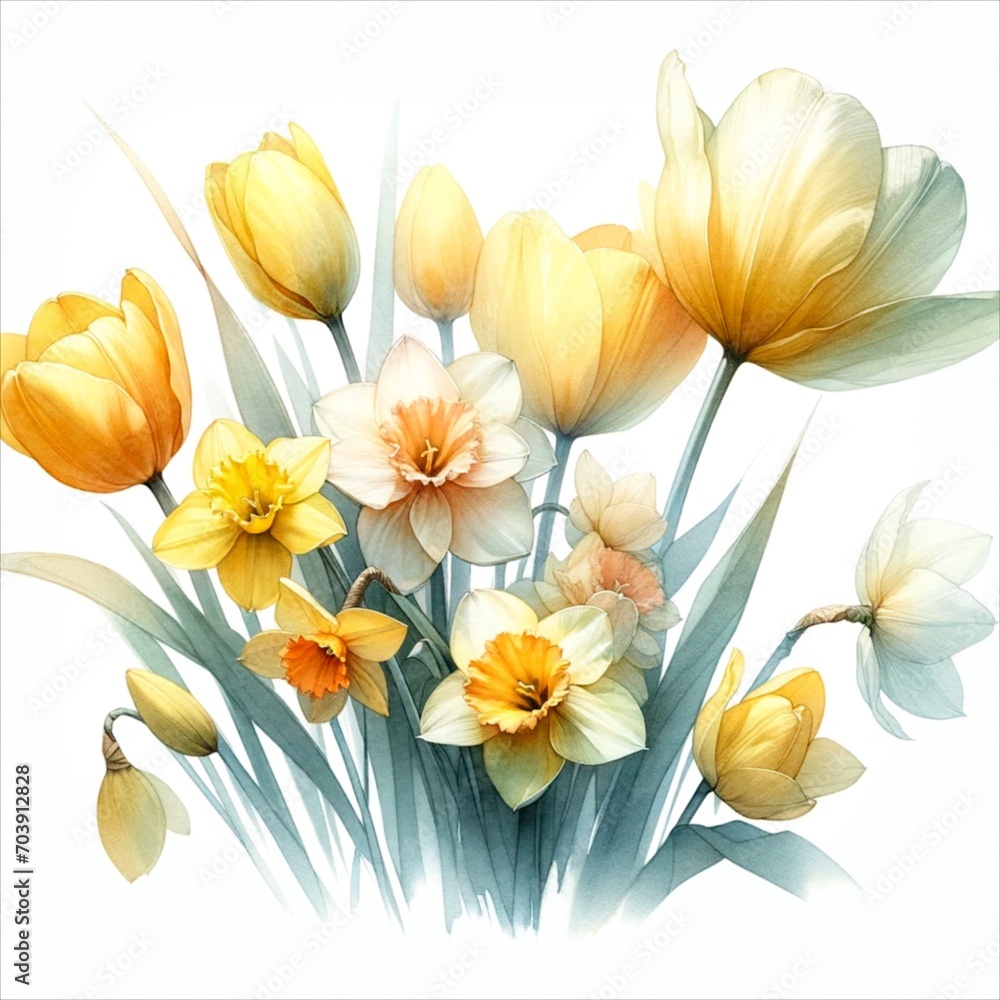Naklejka premium The image is an illustration of tulips watercolor style.