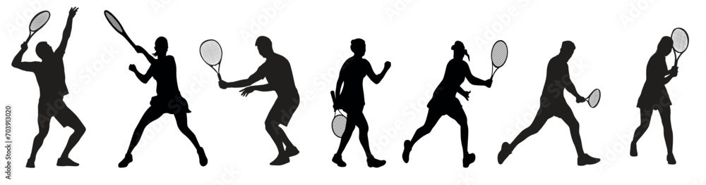 tennis player man and woman silhouette sports people design elements