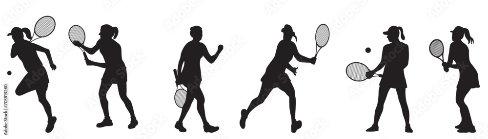 tennis player man and woman silhouette sports people design elements