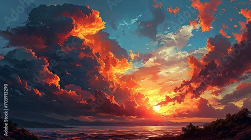 Red Sky Clouds Fiery Sunset Background, Background Banner HD
