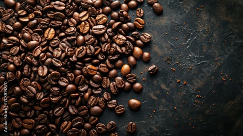 A Luscious Mosaic of Roasted Elixir, Coffee Beans Cascading Over an Antique Table